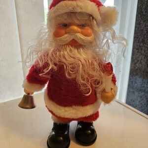 Vintage 1960s Santa Claus Figurine with Bell and Candle "Still Works"